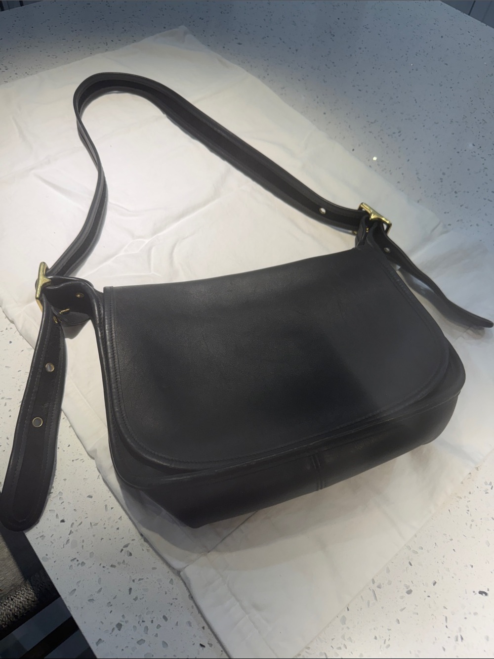 Coach Black Leather Shoulder Bag with Gold Hardware